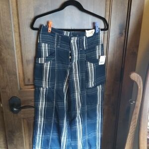 We The Free Navy Plaid Cargo Pants